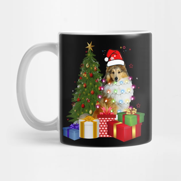 Collie Christmas Tree Santa Hat Funny Xmas Gift Dog T-Shirt by CoolTees